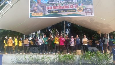Senam Sehat Bersama Polsek Tualang Dalam Rangka Hari Bhayangkara Ke-80 Bertajuk Green Policing